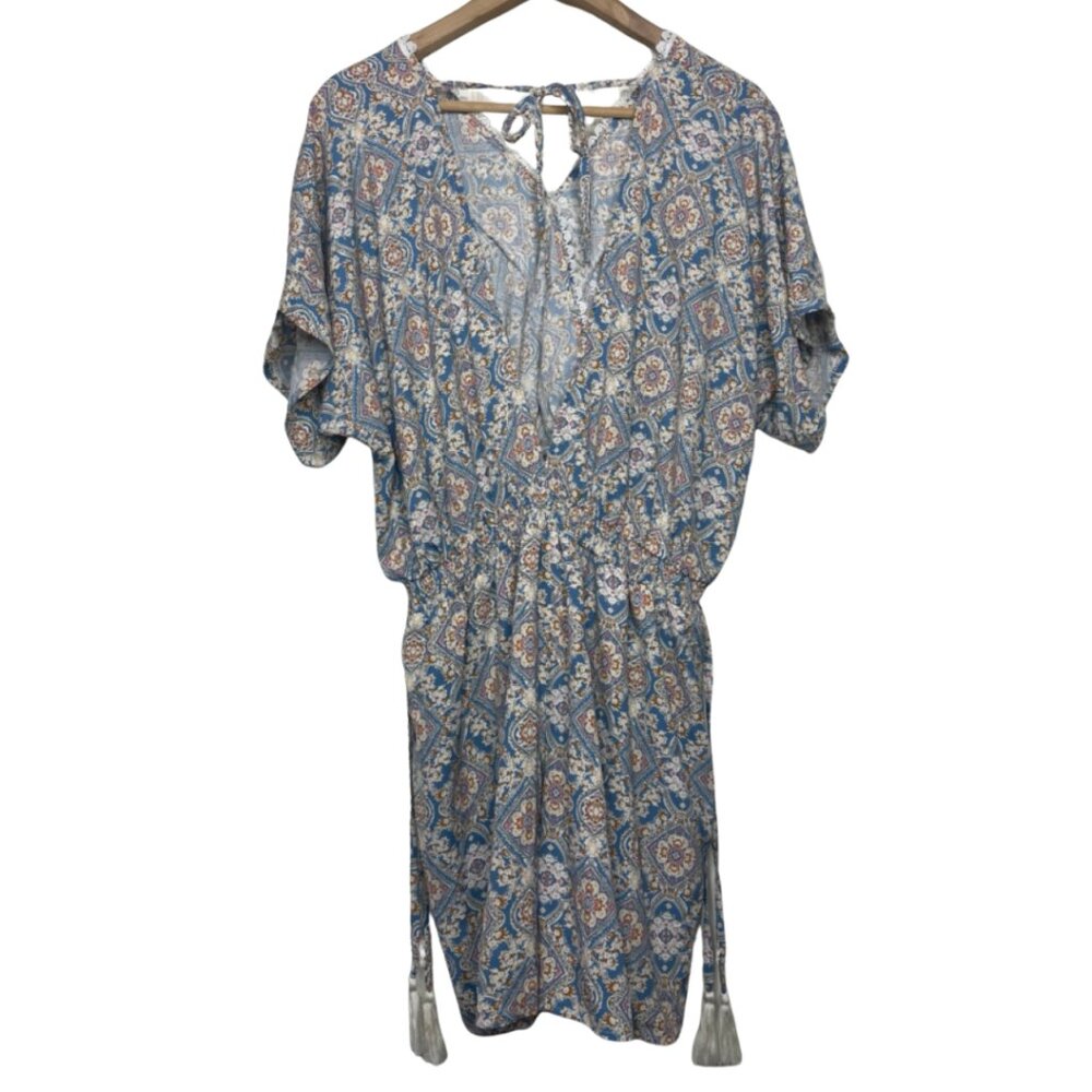 DAVI & DANI | Women's Boho Lace Trim Short Sleeve V-Neck Lined Romper | Size L - Picture 8 of 14